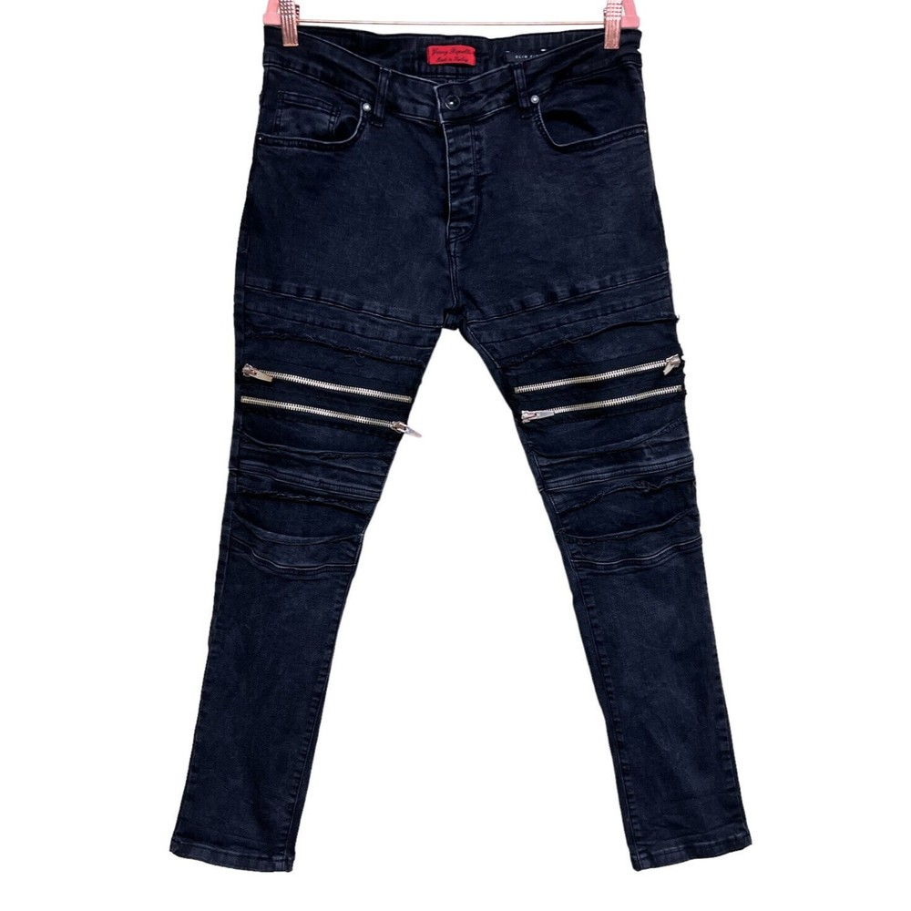 Young Republic Billy‎ Black Moto Jeans With Double Zipper Men’s Size 34